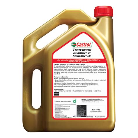 castrol transmax dex-vi mercon lv atf 4 litre|Castrol Transmax Automatic Transmission Fluid .